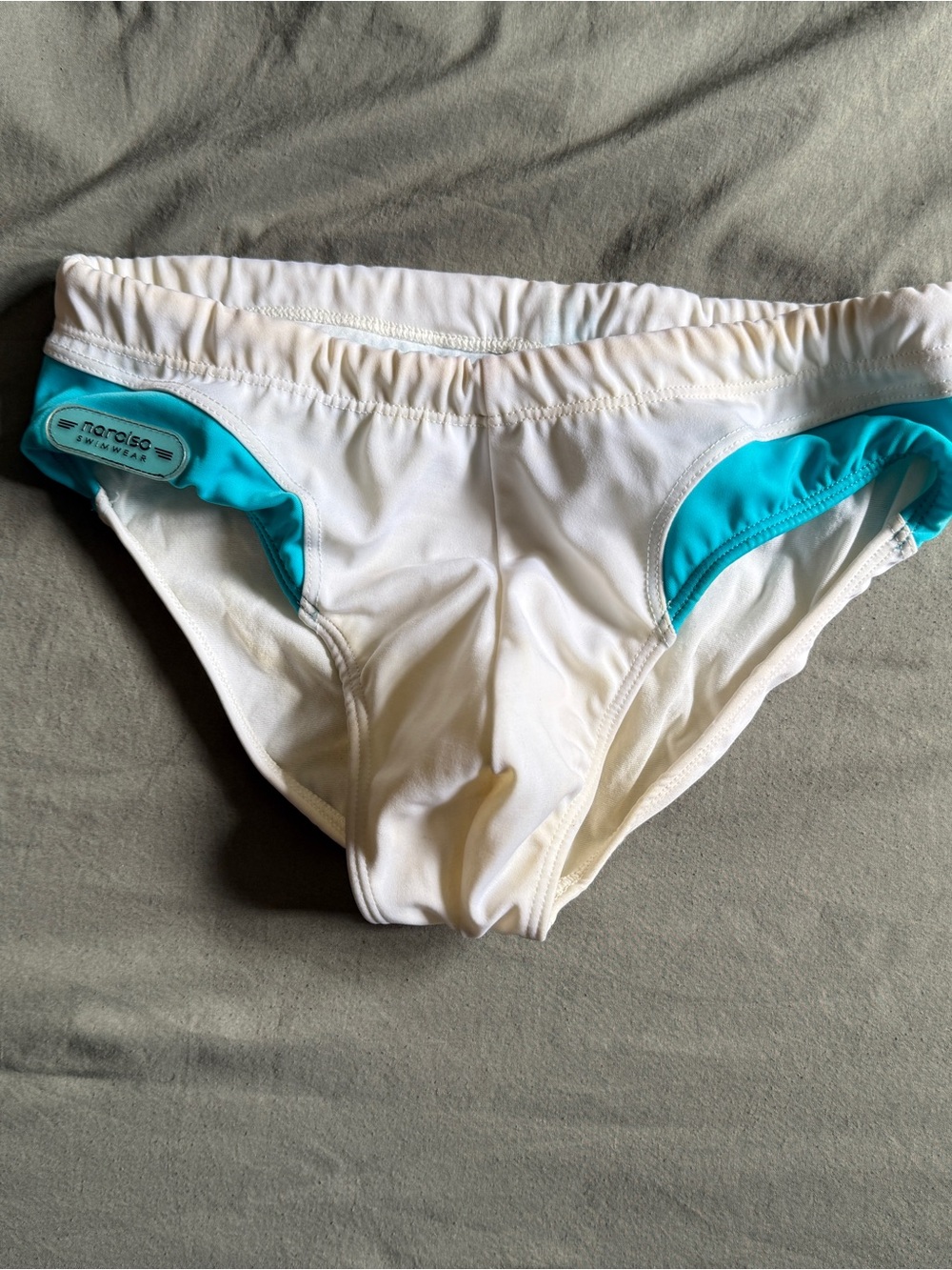 Narcisso White Swim Briefs with Teal Accents